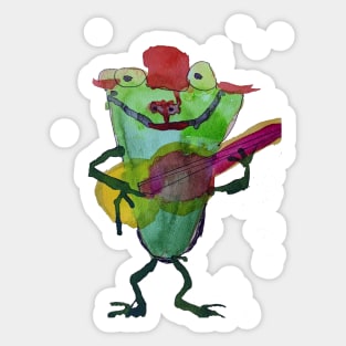 A Frog with a Guitar in Watercolors Sticker